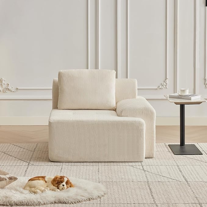 Modular Sectional Sofa with Movable Ottoman, 1 Seat Deep Seat Couch with1 Pillow, Comfy Cloud Sectional Sofa for Living Room, Bedroom and Apartment (White, 1 Right)