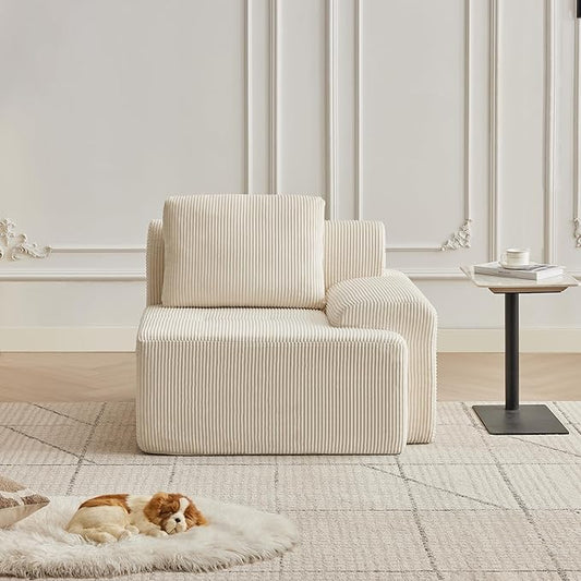 Modular Sectional Sofa with Movable Ottoman, 1 Seat Deep Seat Couch with1 Pillow, Comfy Cloud Sectional Sofa for Living Room, Bedroom and Apartment (White, 1 Right)