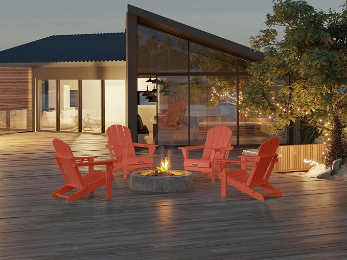 MUCHENGHY Folding Adirondack Chairs, Patio Chairs, Lawn Chairs, Outdoor Chair, Adirondack Chair Plastic, Fire Pit, Weather Resistant with Cup Holder for Deck, Backyard, Garden(Orange) - Image 2