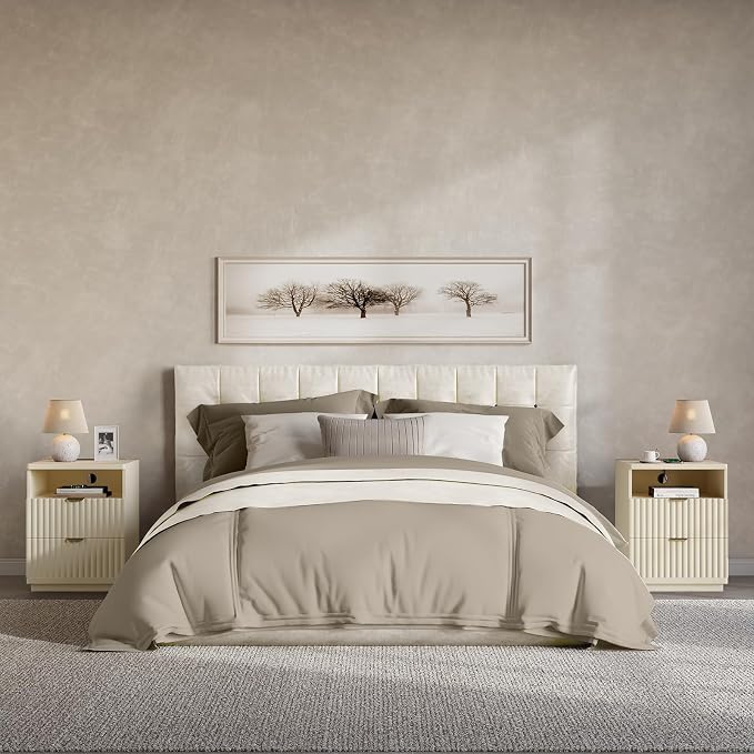 Night Stand Set 2, Nightstand with Charging Station, Night Stand with Open Shelf and 2 Drawers for Bedroom, Side Table Bedside Table with USB Ports & Outlets, Small Nightstand End Table - Image 7