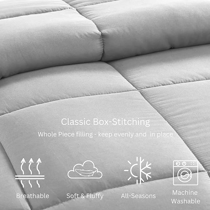 Casa Platino Quilted Comforter Queen Size - Super Soft Duvet Insert with 8 Tabs - Fluffy, Comfy & Cozy All Season Queen Bedding Comforter - Down Alternative Premium Bed Comforters - 88"x88", Silver