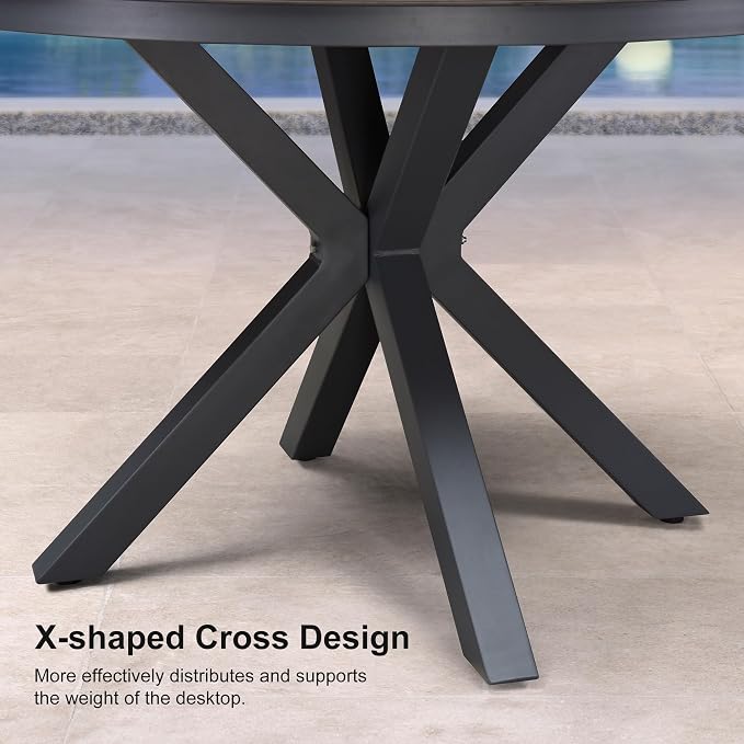 PURPLE LEAF 5 Pieces Patio Round Dining Set Aluminum Oversize Round Table and Rattan Arm Chairs with Cushions for Kitchen Porch Garden Modern Outdoor Furniture Sets, Beige and Dark Grey - Image 7