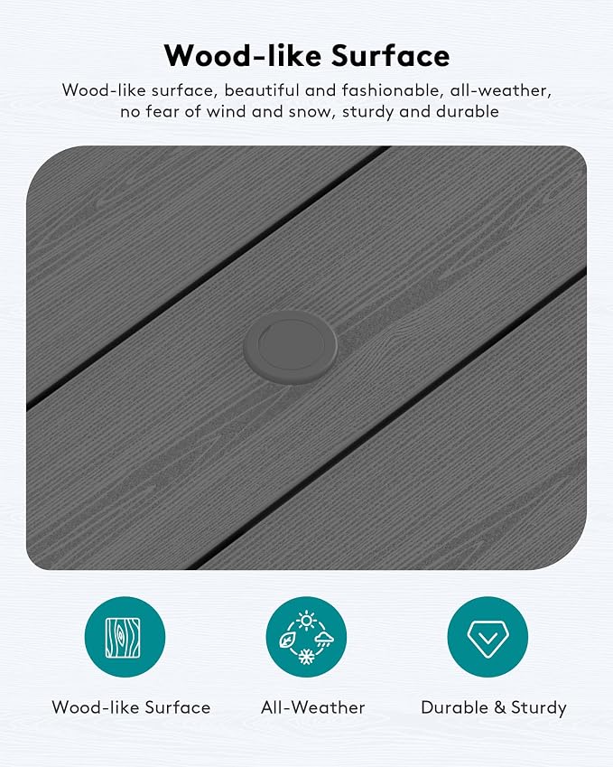 SERWALL HDPE Patio Coffee Table, Rectangle Outdoor Coffee Table, All-Weather Coffee Side Table for Balcony, Poolside, Deck, Garden, Gray - Image 3