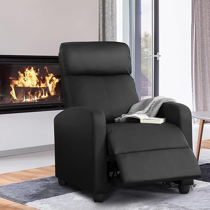 Topeakmart Recliner Chair PU Leather Adjustable Modern Single Reclining Chair with Pocket Spring Living Room Bedroom Home Theater Black