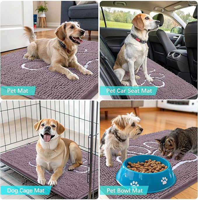 OLANLY Dog Door Mat for Muddy Paws 36x24, Paw Print Design, Absorbs Moisture and Dirt, Absorbent Non-Slip Washable Doormat, Quick Dry Chenille Mud Mat, Entry Indoor Entryway Carpet, Deep Plum - Image 7