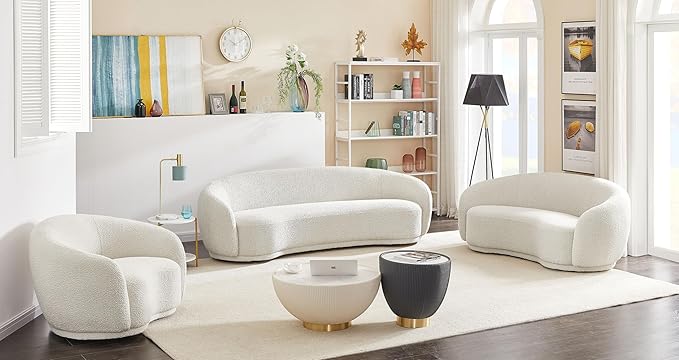 Meridian Furniture 693Cream-S Hyde Collection Modern | Contemporary Boucle Fabric Upholstered Sofa, Cream, 89.5" W x 38" D x 28" H
