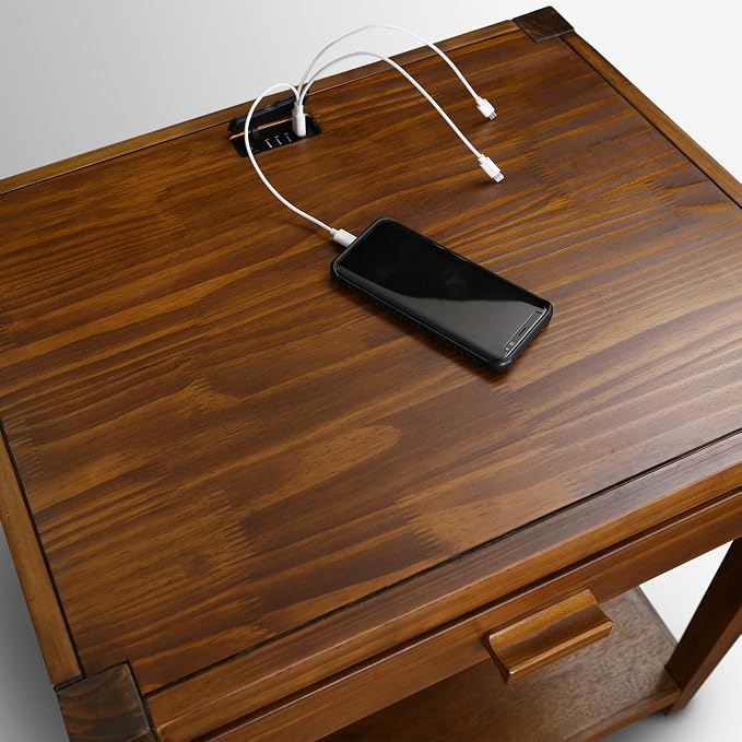 Casual Home Notre Dame Nightstand with USB Ports-Warm Brown 18.75 in x 24 in x 26 in (D x W x H) - Image 12