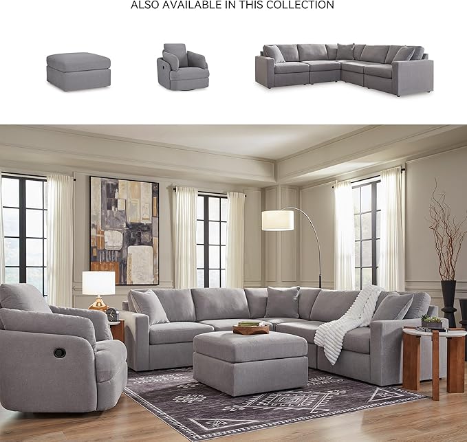Signature Design by Ashley Modmax Contemporary Stain Resistant Square Oversized Accent Ottoman with Non-Skid Legs, Gray