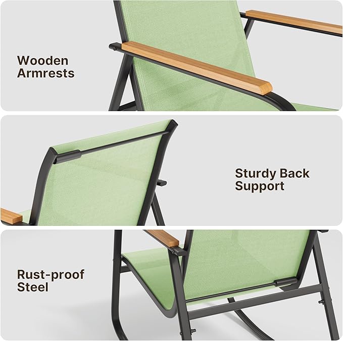 Ahomly 4-Piece Outdoor Patio Furniture Set, All Weather-Resistant Textile Fabric Outdoor Conversation Set with Coffee Table, Patio Rocking Chairs for Lawn, Balcony, Poolside (Green)