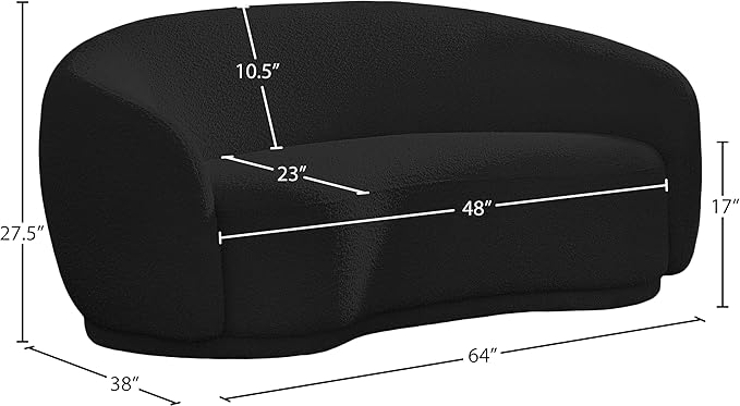 Meridian Furniture 693Black-L Hyde Collection Modern | Contemporary Boucle Fabric Upholstered Loveseat, Black, 64" W x 38" D x 27.5" H