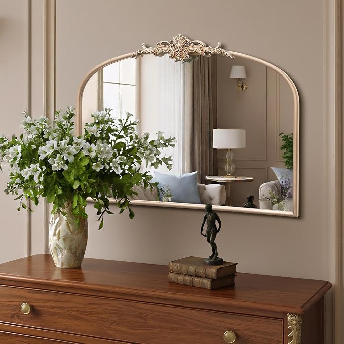 Besdomus Arched Vintage Gold Mirror: 32"x24" French Large Champagne Gold Antique Wall Mounted Mirror - Baroque Traditional Ornate for Fireplace/Bathroom/Living Room - Wall Decor for Fashion-Conscious - Image 4