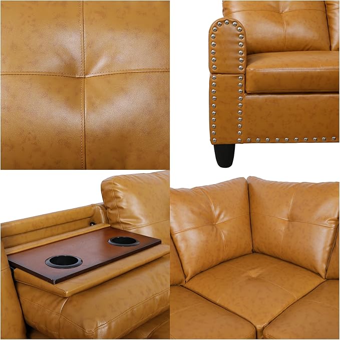 Sectional Couches for Living Room, Convertible 4 Seat Modular Sectional Sofa Set for Living Room, L Shaped Couch or U Shaped Couch with Storage Ottoman for Apartment, Orange