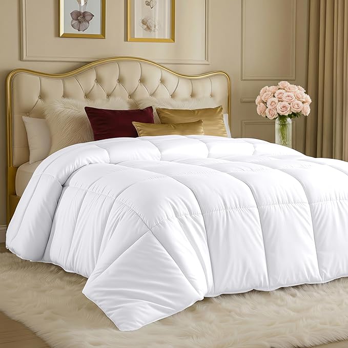 Utopia Bedding Comforters King Size, All Season Duvet Insert, Down Alternative Box Stitched Bed Comforter with Corner Tabs, Machine Washable (White)