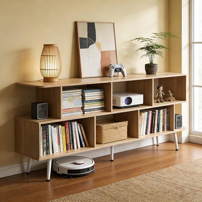 Lightdot 65" TV Stand Fits TVs Up to 75 Inch, Modern Entertainment Center with Power Outlet & Open Storage Shelves, Sofa Cabinet Media Console, Easy Assembly TV Table for Living Room,Bedroom,Walnut - Image 2