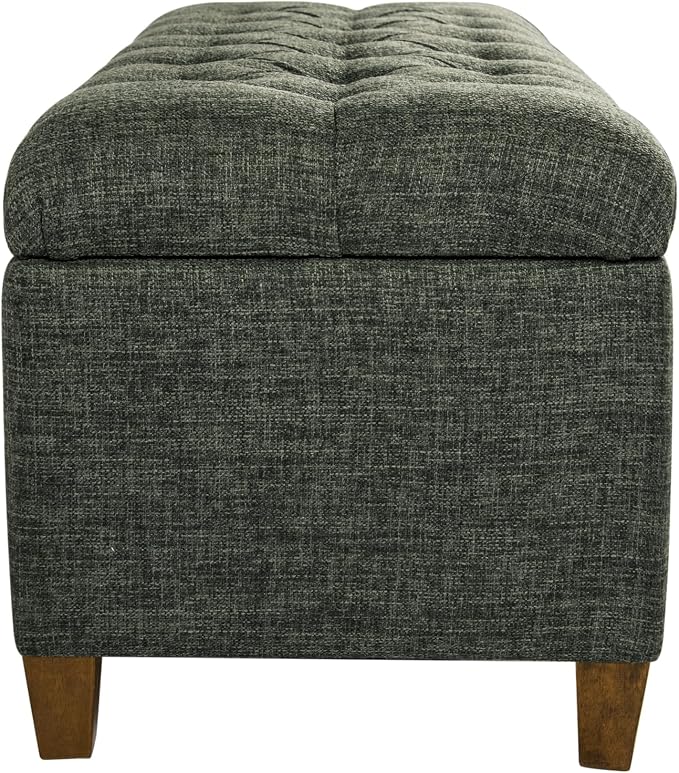 Homepop Home Decor Tufted Ainsley Button Storage Ottoman Bench with Hinged Lid Ottoman Bench with Storage for Living Room & Bedroom, Green Clover Fabric - Image 11