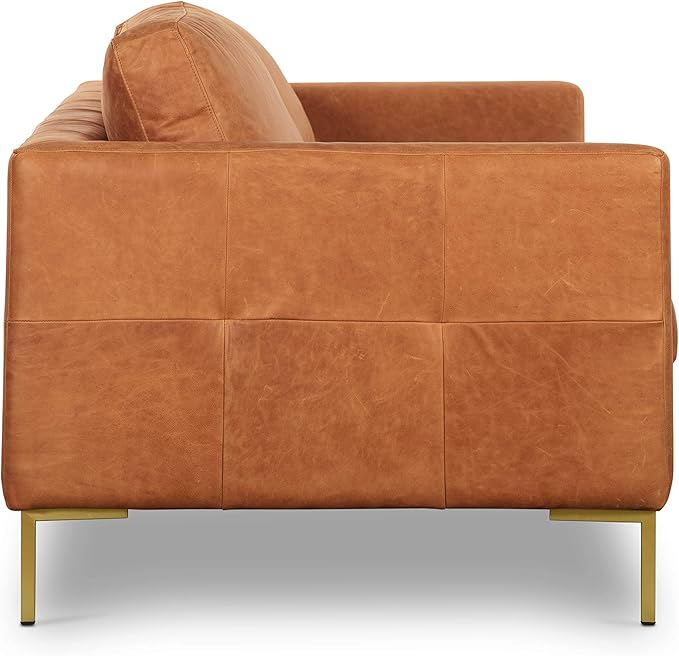 Poly & BARK Calle 90" Sofa, Full-Grain Pure-Aniline Italian Leather, Cognac Tan, Brass Legs