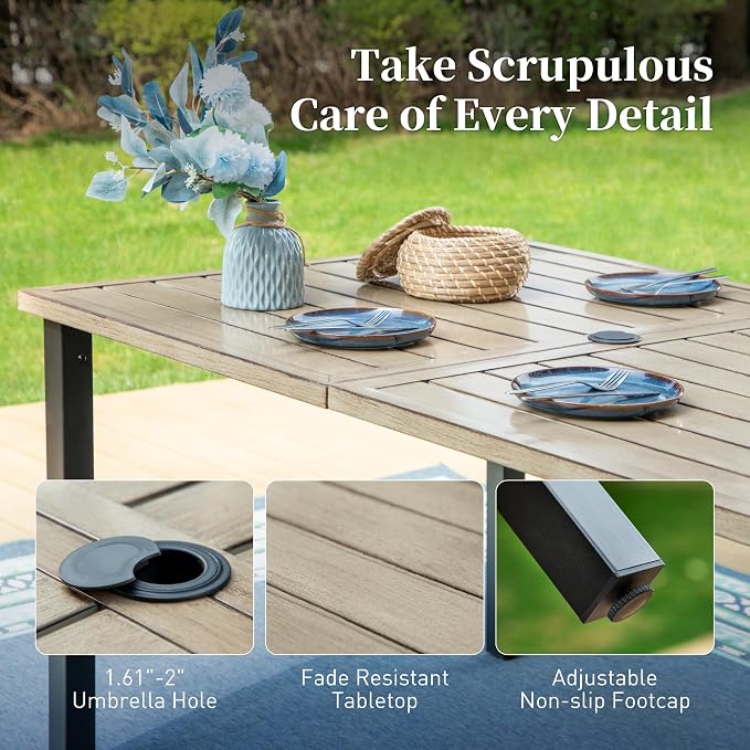 SUNSHINE VALLEY 7 Piece Patio Dining Sets for 6, Outdoor Table and Chairs with Cushioned Wicker Swivel & Leg Patio Dining Chairs & Wood-Like Dining Table, Outdoor Dining Sets for Lawn Garden Backyard - Image 8