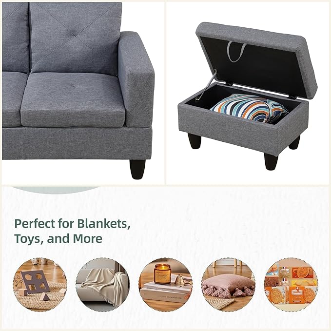 FONTOI L Shaped Sectional Couch Sofa, Modern Couches for Living Room, Comfy 4 Seat Modular Sectional Sofa with Ottoman Storage for Bedroom Apartment, Gray