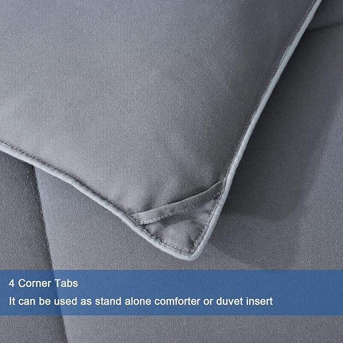 MAPLE DOWN Soft Queen Comforter Size Duvet Insert-Down Alternative Comforter with Corner Tabs-Lightweight Fluffy Breathable Machine Washable (Dark Gray, 90“x90”)