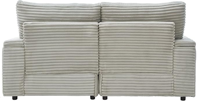 Modular Sectional Sofa Convertible Loveseat Couch,2-Seater Deep Seat Loveseat Sofas Fluffy Corduroy Cloud Couches with Movable Ottoman, Storage Armrest,USB Ports, Cup Holders