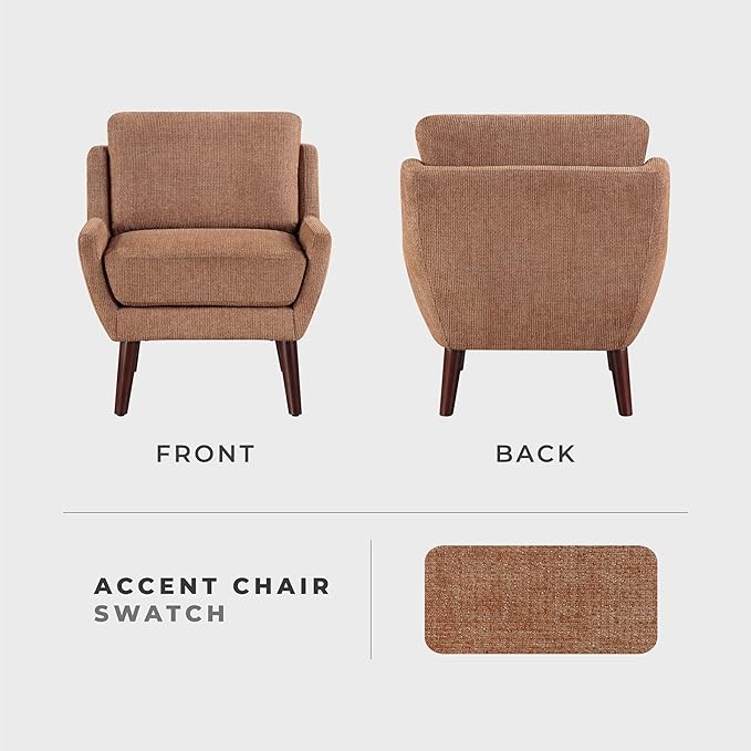 Lexicon Modern Wingback Accent Chair, Chenille Fabric Upholstered Lounge Reading Arm Chair, Solid Wood Legs for Living Room, Bedroom, Supportive Padded Pocket Coil Seat, Easy Assembly, Orange