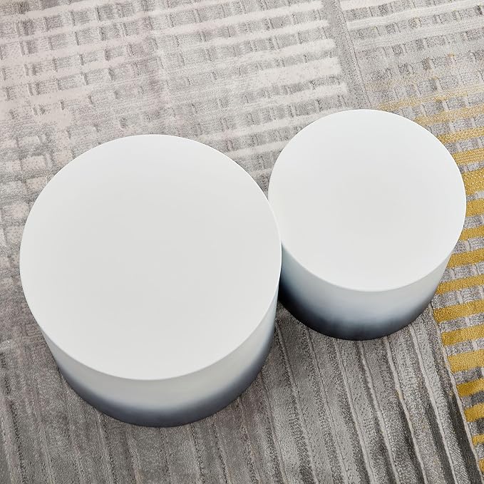 Small Round Coffee Table Nesting End Table Set of 2, MDF Side Circle Accent Tables for Small Spaces Living Room Bedroom Balcony Office,White & Black