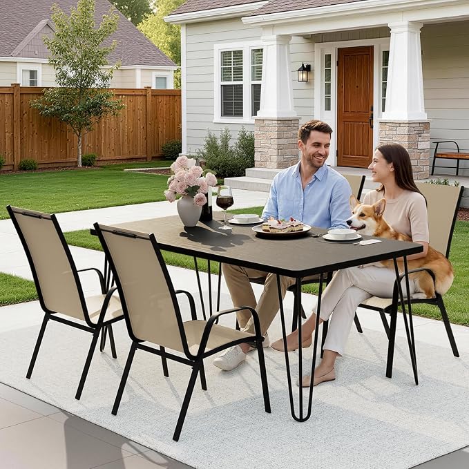 JEAREY Patio Dining Chairs Set of 4, Outdoor Stackable Dining Furniture Set, All Weather Dining Set for Lawn, Garden, Poolside, Beige - Image 6