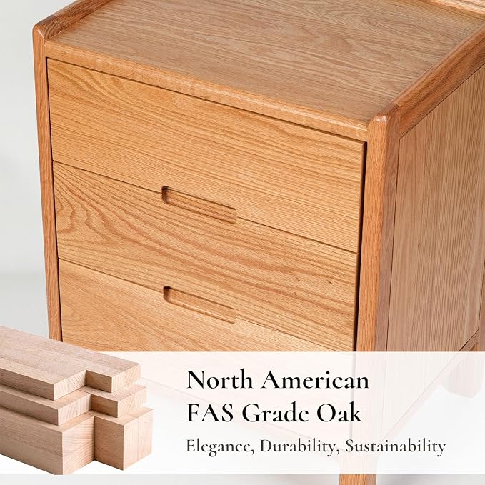 Nightstand, Solid Wood Small End Table w/3 Drawers, Modern Bedside Tables, Mid Century Night Stand, Bed Side Table, 15.75" W x 13.78" D x 21.65" H (Natural) - Image 5