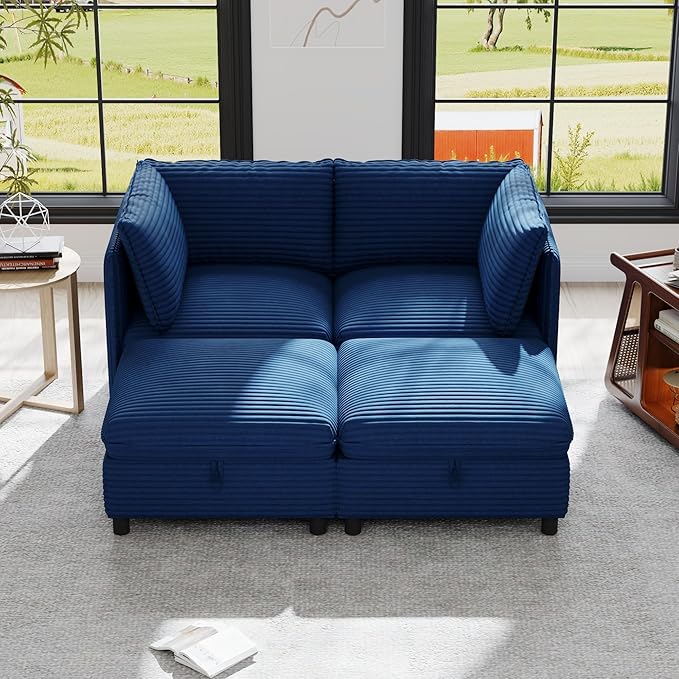 ERYE Modern Modular Storage Sectional Sofa, U/L Shaped Corduroy Modular Sofa Couch W/Movable Ottoman & Seat, 4 Seater Corduroy Upholstered Sofa Couch for Living Room