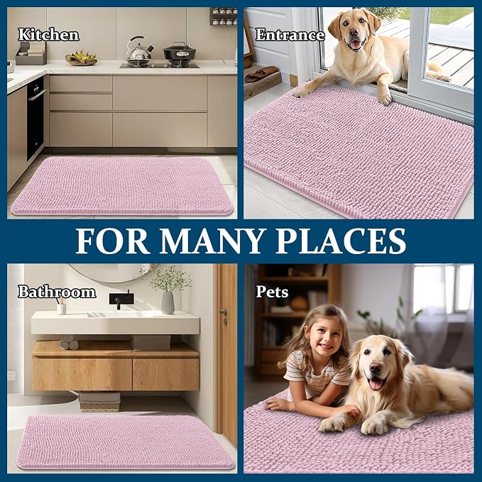OLANLY Dog Door Mat for Muddy Paws 40x32, Absorbs Moisture and Dirt, Absorbent Non-Slip Washable Doormat, Quick Dry Chenille Mud Mat for Dogs, Entry Indoor Entryway Carpet for Inside Floor, Dusty Rose - Image 8
