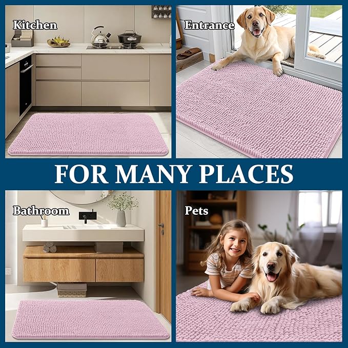 OLANLY Dog Door Mat for Muddy Paws 70x24, Absorbs Moisture and Dirt, Absorbent Non-Slip Washable Doormat, Quick Dry Chenille Mud Mat for Dogs, Entry Indoor Entryway Carpet for Inside Floor, Dusty Rose - Image 8