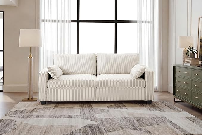 79" Modern Cloud Sofas for Living Room Bedroom, 2 Seat Modular Couch Soft Corduroy Upholstered Loveseat Couches with Toss Pillows for Home Apartment Office Studio