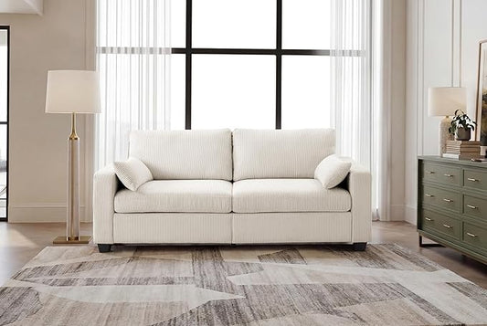 79" Modern Cloud Sofas for Living Room Bedroom, 2 Seat Modular Couch Soft Corduroy Upholstered Loveseat Couches with Toss Pillows for Home Apartment Office Studio