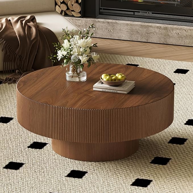 Merax Modern Round Coffee Table with Sturdy Base, Wood Sofa Center Tables for Living Room, Reception Room, Easy Assemble, Walnut