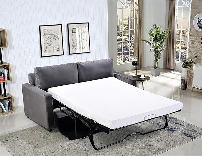 Rosina Convertible Sleeper Sofa with Innerspring Mattress and Durable Metal Frame, 500 lb Capacity, Mid-Century Velvet Pull Out Couch Bed, 70" Wide, Full Size, Fossil Grey