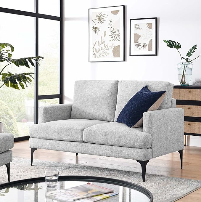 Modway EEI-6006-LGR Evermore Upholstered Fabric Loveseat, Light Gray