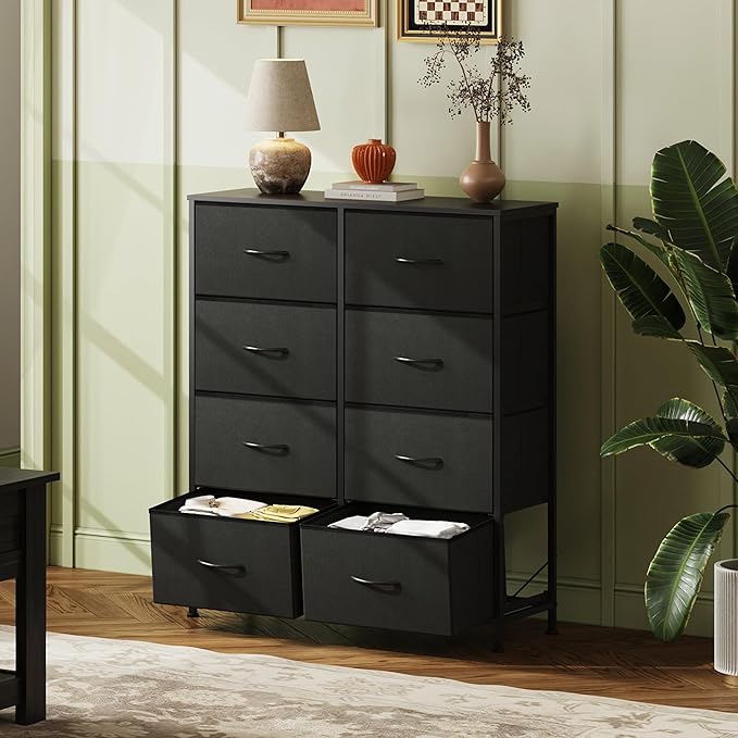 WLIVE Fabric Dresser for Bedroom, Tall Dresser with 8 Drawers, Storage Tower with Fabric Bins, Double Dressers, Chest of Drawers for Closet, Living Room, Hallway, Charcoal Black - Image 2