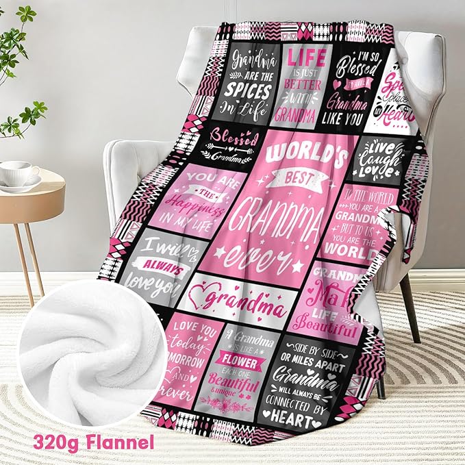 Mothers Day Birthday Gifts for Grandma from Granddaughter - World's Best Grandma Ever Gifts on Christmas Birthday from Grandchildren - Grandmas Life Blanket - Grandmother Gram Blanket 60"x80"