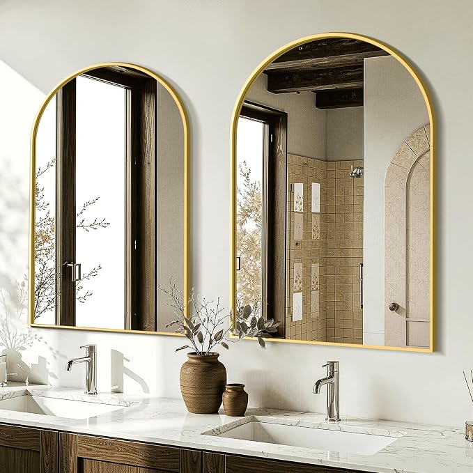 AMOISE Arched Bathroom Mirrors 2 Pack, 30" x 20" Gold Metal Frame Vanity Wall Mirror, Shatterproof Accent Mirror for Bedroom, Entryway and Living Room by AMOISE