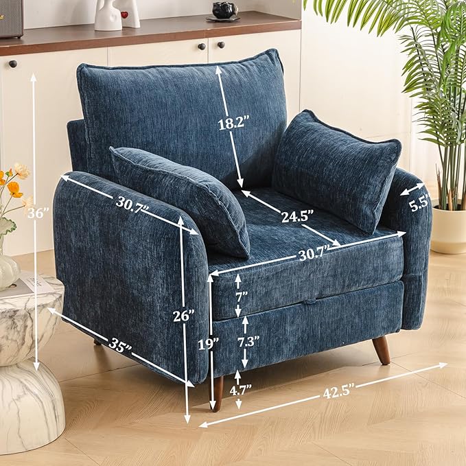 Rexulqo Oversized Accent Chair Set of 2,All Seats Storage,Comfy Armchair,24.5'' Deep Seat,Upholstered Living Room Chairs,Reading Chair for Bedroom,Office,Chenille,Blue