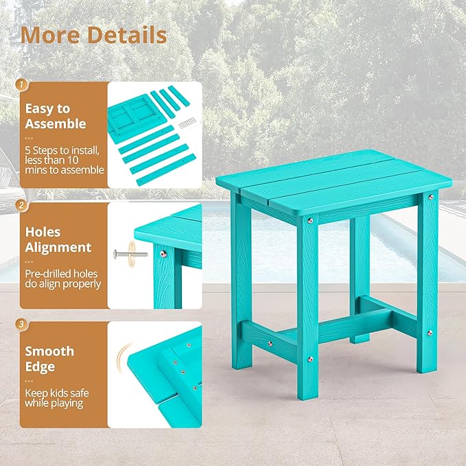 LUE BONA Outdoor Side Table, HDPS Small Outdoor Table, Adirondack Side Table, Outside End Table for Patio, Porch, Deck, Weather Resistant/Easy Maintenance/Indoor or Outside Use, Aruba Blue - Image 7