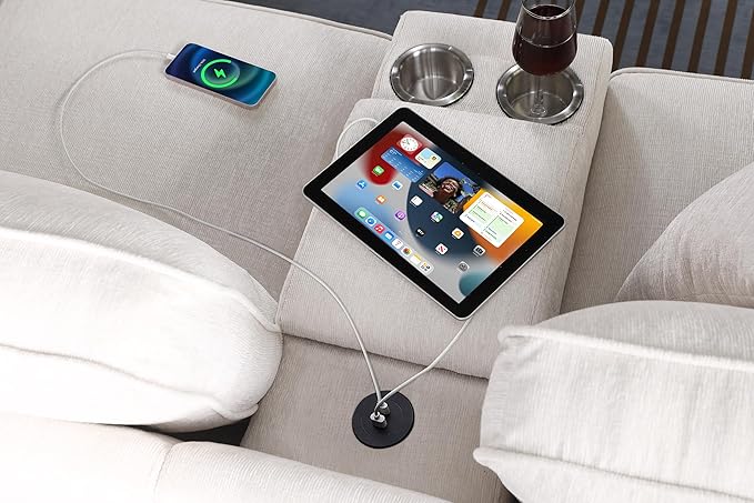 Ball & Cast 127" L-Shaped Sectional Couch with Movable Ottoman&6 Throw Pillow,7 Seat Chenille Upholstered Sofa W/2 Cup Holder,USB Port&Hidden Storage Box,DIY Combination,for Livingroom,Apartment,Beige