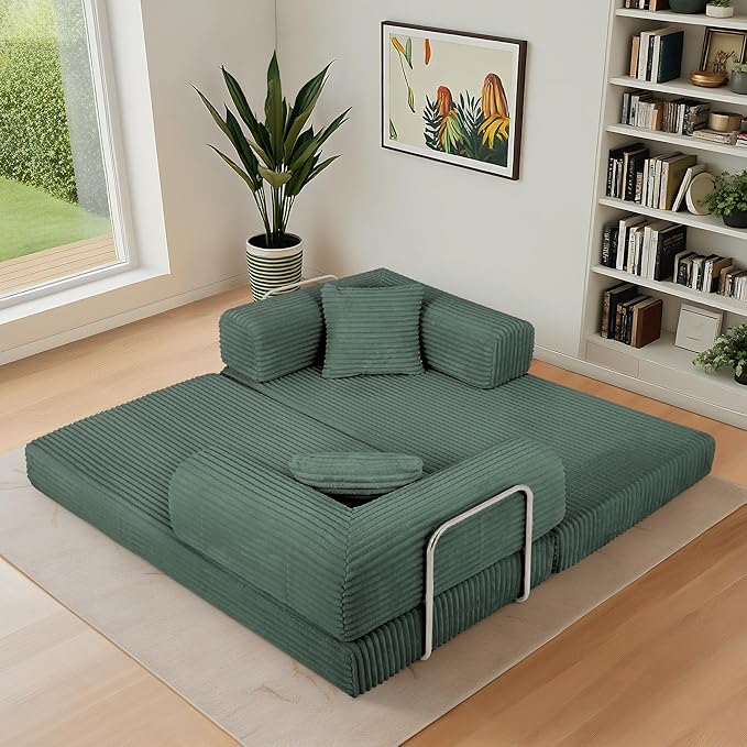 Eafurn 4-in-1 Convertible Folding Sofa Bed Boneless Loveseat Sofa in a Box - Foam Sleeper Couch with Fxied Frame, Modern Corduroy Upholstered Floor Couch & Fold Out Mattress | Breathable material, Fixed-shape Frame