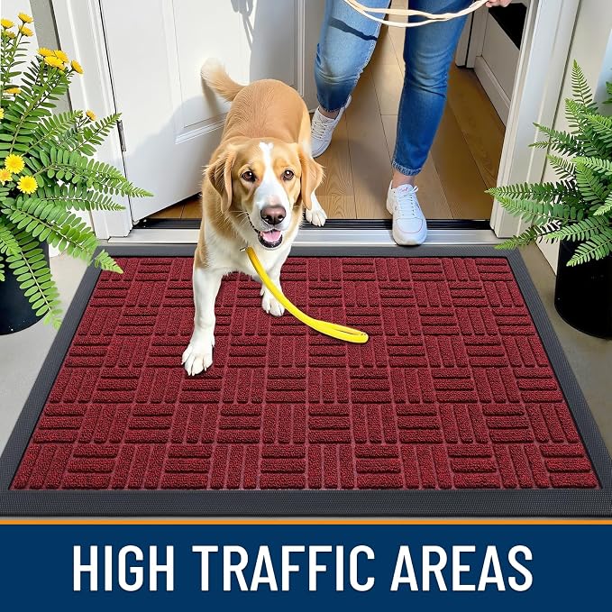 OLANLY Front Door Mat Outside Entrance 35x23, Absorbent, Heavy Duty Sturdy Natural Rubber Doormat Indoor Outdoor, Non-Slip, Stain and Fade Resistant, Low Profile Floor Mat for Entryway, Black Red - Image 5