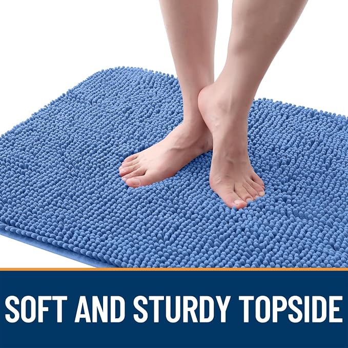 OLANLY Dog Door Mat for Muddy Paws 47x17, Absorbs Moisture and Dirt, Absorbent Non-Slip Washable Doormat, Quick Dry Chenille Mud Mat, Entry Indoor Entryway Carpet for Inside Floor, Cornflower Blue - Image 4