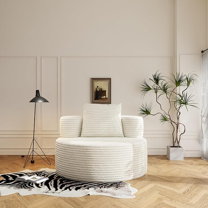 37.4" Boneless Round Chair, Oversized Chaise Lounge Cloud Chair Indoor, Upholstered Corduroy Deep Seat Sofa Accent Chair, No Assembly Required, for Living Room Bedroom Apartment