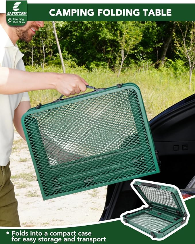 Small 2ft Folding Table with Carry Handle, Adjustable Height 10.6" or 22", Green Metal Mesh, Portable & Compact Indoor/Apartment/Card/Side/Grill Table, 23.6"Lx15.8"W, Lightweight 4 lb, 66 lb Capacity - Image 5