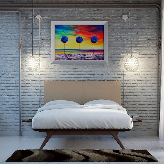 Modway Tracy Mid-Century Modern Wood Platform Queen Bed with Two Nightstands in Cappuccino Latte