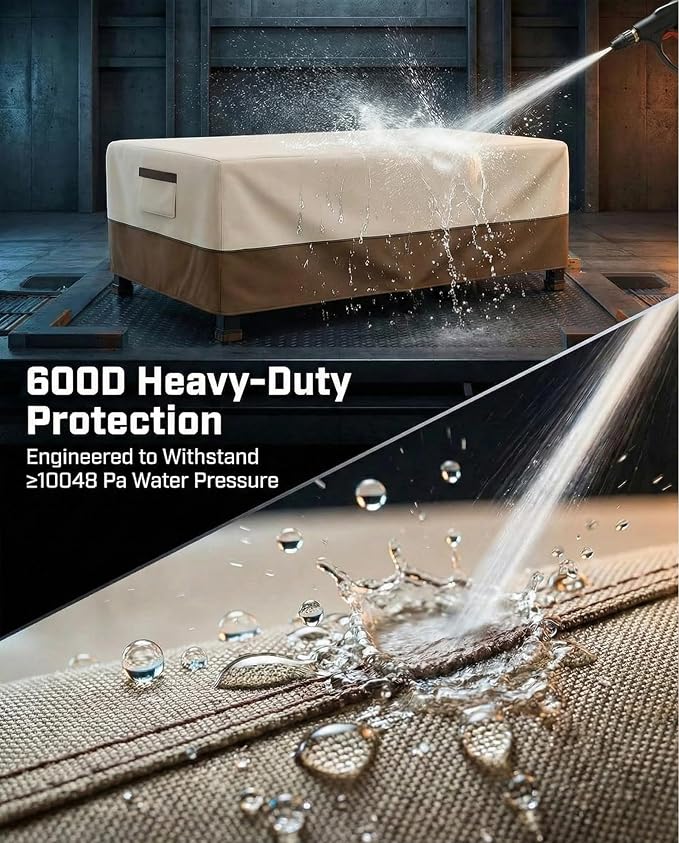 Waterproof Patio Coffee Table Cover, 600D Heavy Duty Outdoor Furniture Covers, Weather & UV Resistant, Windproof with Buckles, Rectangular Table Cover for Backyard Patio 36 x 24 x 16 in, Beige & Brown - Image 5