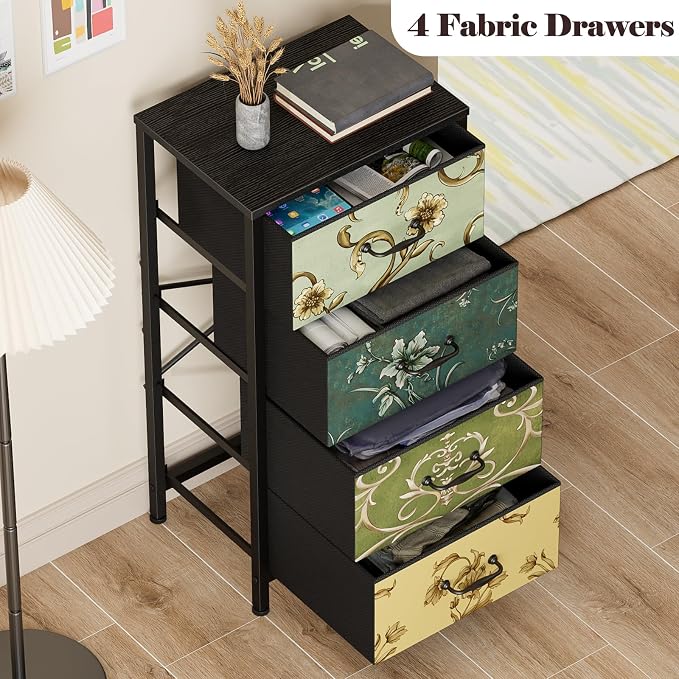 Furnulem 4 Drawer Dresser, Vertical Nightstand for Kids, Adult, Fabric Chest of Drawers for Bedroom, Living Room, Closet, Nusery, Storage Tower Unit Retro Style Furniture, Wood Desk Top - Image 7